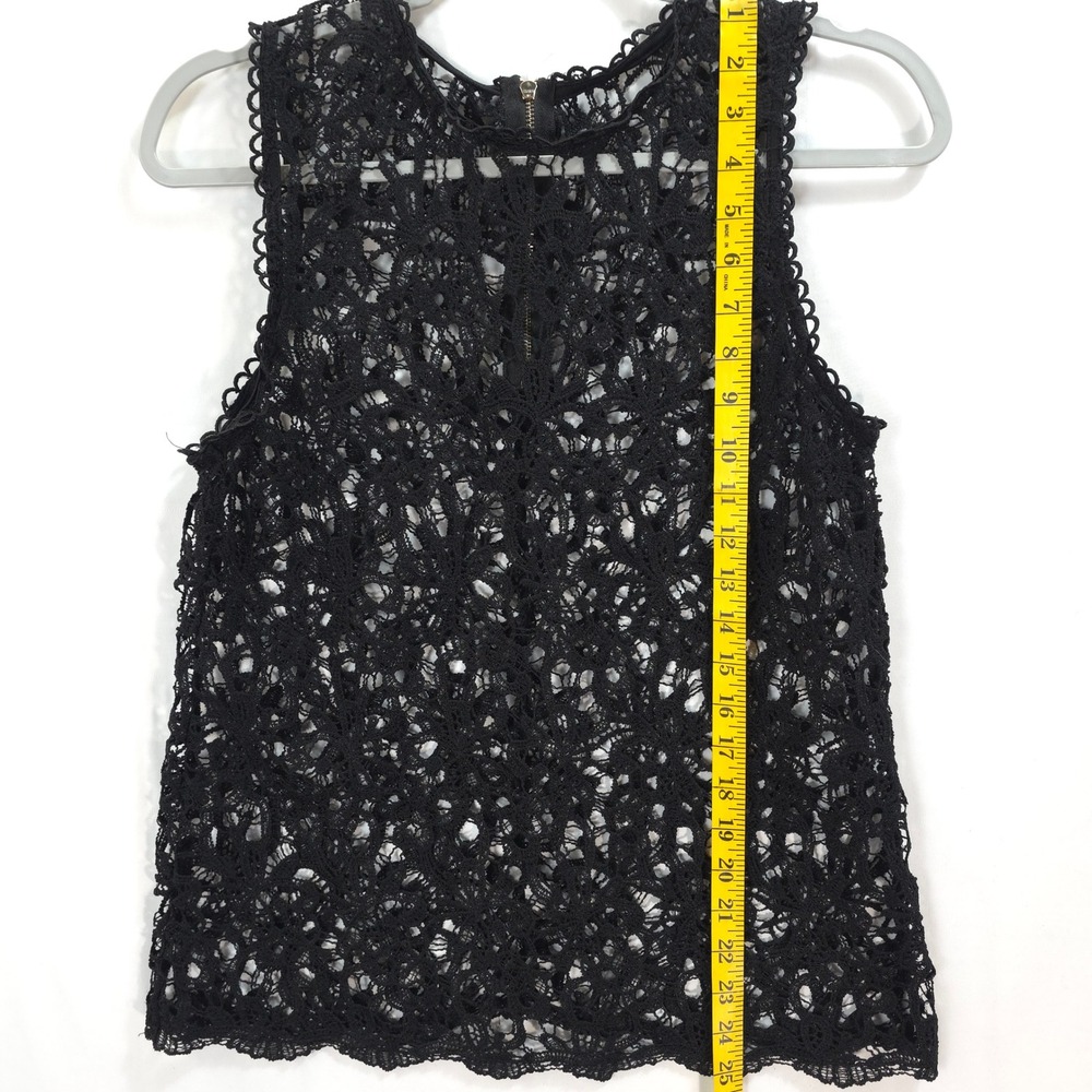 Black Crochet Lace Sleeveless Top Women S M Boho Sheer Zip Back Indie Sleaze - Picture 3 of 6